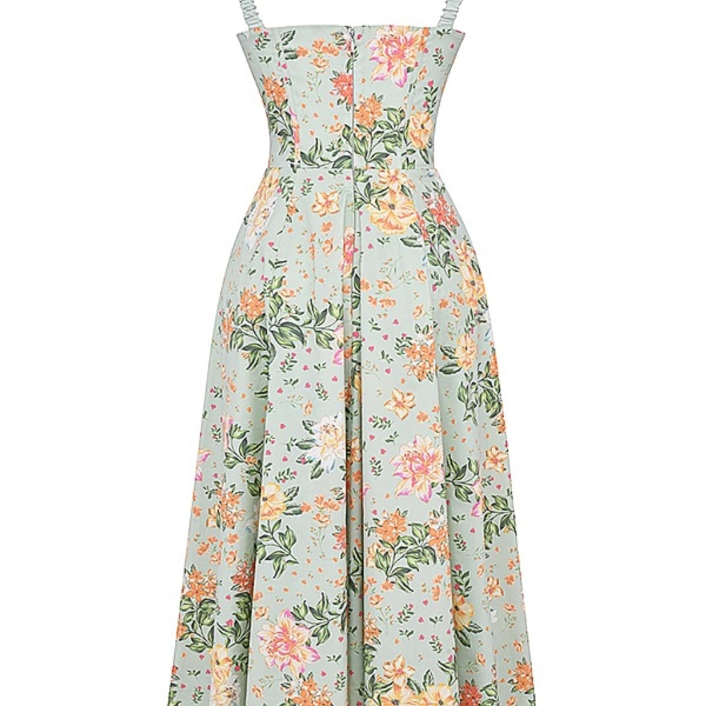 HOUSE OF CB SABRINA Midi Dress - LIGHT JADE PRINT BUSTIER SUNDRESS -PLUS CUP - Picture 3 of 7